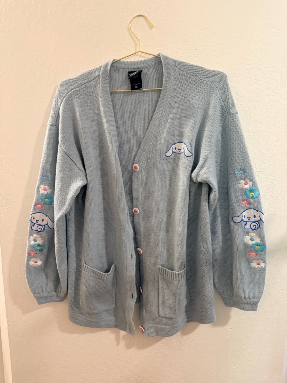 Light Blue Sanrio Cinnamoroll Cardigan with Floral Sleeves